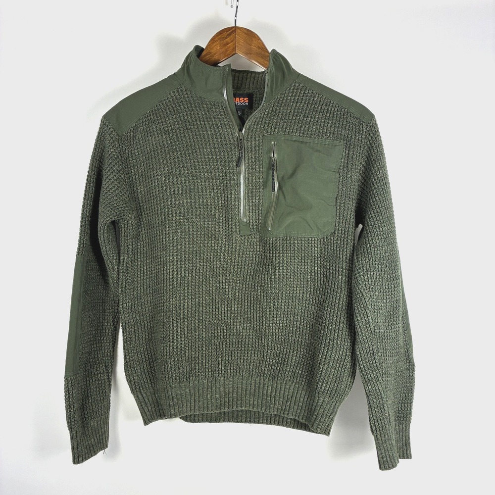 Gh Bass Outdoor Men Small 1/4 Zip Waffle Knit Pullover Sweater Dark Olive Rugged